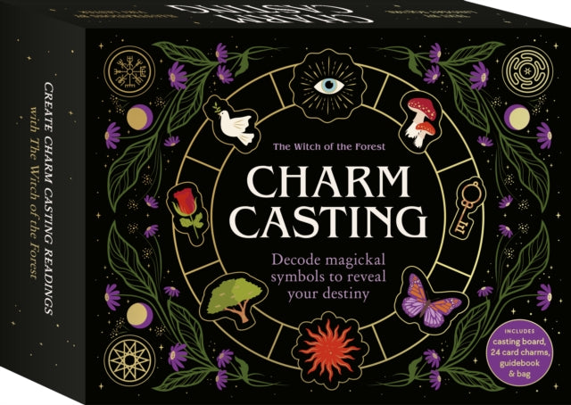 Charm Casting : Decode magickal symbols to reveal your destiny - Includes: casting board, 24 card charms, guidebook and bag (ISBN: 9781836006268)